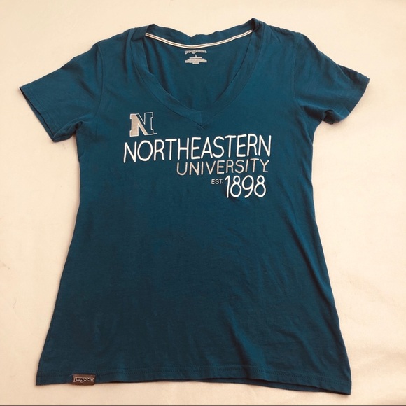 Jansport Northeastern University logo teal v-neck short sleeve t-shirt - Picture 5 of 7